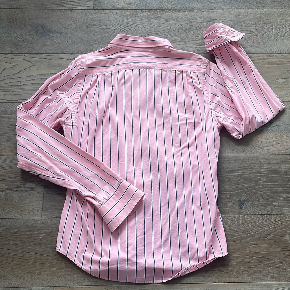 Hollister Pink Navy White Stripe Long Sleeve Button Down Shirt Size Large - Picture 3 of 6